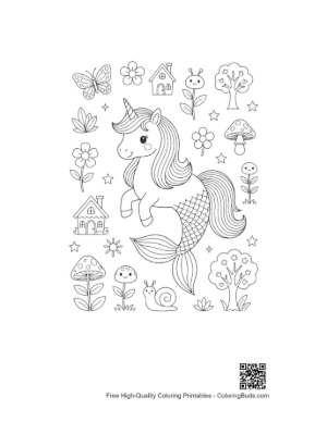 Thumbnail: Kawaii Mermaid Unicorn Swimming with Sea Friends Underwater Printable