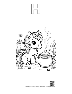 Thumbnail: Kawaii Unicorn for Kids Printable Outline Alphabet H