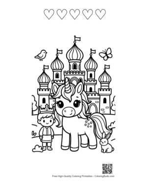 Thumbnail: Kawaii Unicorn Printable and 5 Heart Outline