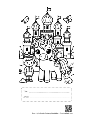 Thumbnail: Kawaii Unicorn Printable with Title and Artist Box
