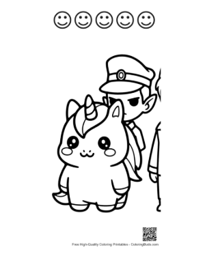 Thumbnail: Kawaii Unicorn with Elf Cop Buddy Printable and 5 Happy Face Outline