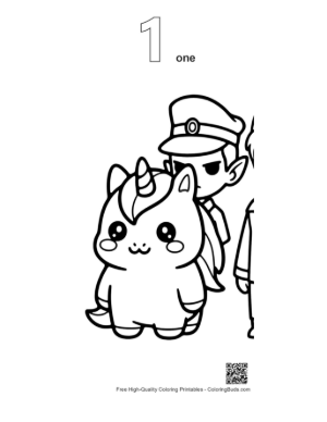 Thumbnail: Kawaii Unicorn with Elf Cop Buddy Printable Outline Number 1