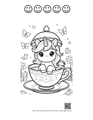 Thumbnail: Lovely Unicorn Baby Taking a Bath in a Magic Tea Cup Printable and 5 Happy Face Outline
