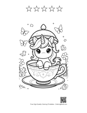 Thumbnail: Lovely Unicorn Baby Taking a Bath in a Magic Tea Cup Printable and 5 Star Outline