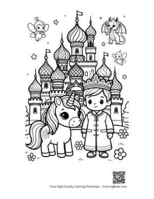 Thumbnail: Noble Unicorn Standing Before a Grand Royal Castle Printable