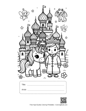 Thumbnail: Noble Unicorn Standing Before a Grand Royal Castle Printable with Title and Artist Box