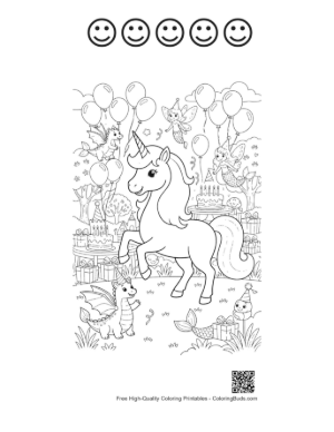 Thumbnail: Rainbow Unicorn Printable and 5 Happy Face Outline