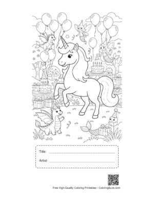 Thumbnail: Rainbow Unicorn Printable with Title and Artist Box