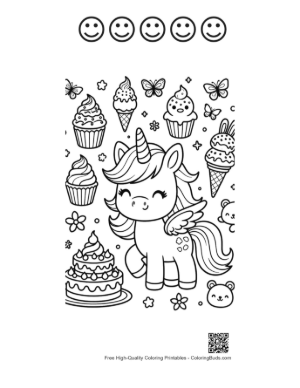 Thumbnail: Rainbow Unicorn to Color Printable and 5 Happy Face Outline