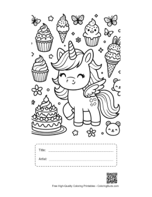 Thumbnail: Rainbow Unicorn to Color Printable with Title and Artist Box