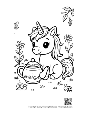 Thumbnail: Sweet Baby Unicorn Enjoying a Tea Party with a Flower Teapot Printable