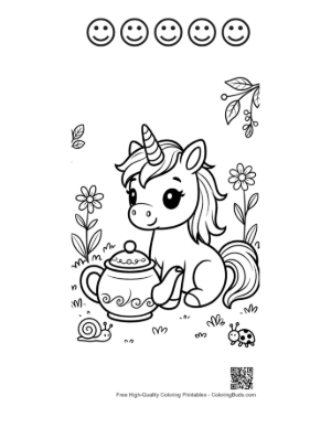 Thumbnail: Sweet Baby Unicorn Enjoying a Tea Party with a Flower Teapot Printable and 5 Happy Face Outline