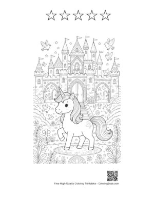 Thumbnail: Sweet Little Unicorn Walking Through a Magical Palace Garden Printable and 5 Star Outline