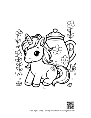 Thumbnail: Tiny Unicorn and a Large Floral Teapot in a Whimsical World Printable