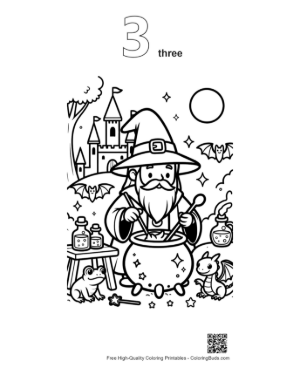 Thumbnail: Ancient Wizard Brewing a Potion Near a Royal Castle Garden Printable Outline Number 3