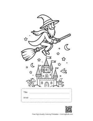 Thumbnail: Cute Magic Wizard Coloring Sheet Printable with Title and Artist Box