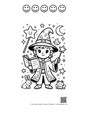Thumbnail: Cute Magic Wizard for Kids Printable and 5 Happy Face Outline