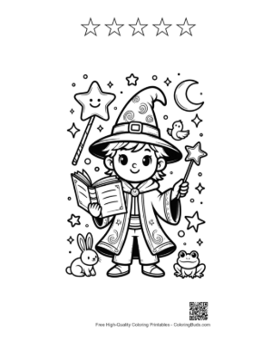 Thumbnail: Cute Magic Wizard for Kids Printable and 5 Star Outline
