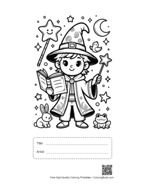Thumbnail: Cute Magic Wizard for Kids Printable with Title and Artist Box