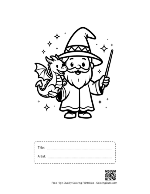 Thumbnail: Friendly Wizard Character Waving His Magic Wand with an Owl Printable with Title and Artist Box