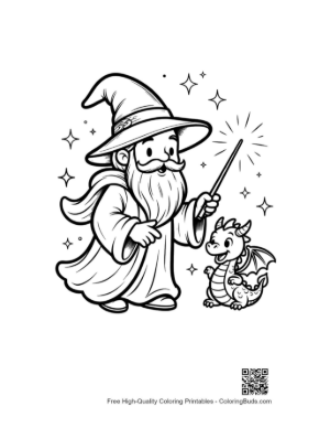 Thumbnail: Magic Sorcerer Talking to His Little Dragon Companion Printable