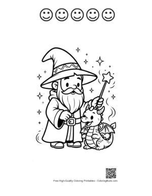 Thumbnail: Magic Wizard Coloring Sheet Printable and 5 Happy Face Outline