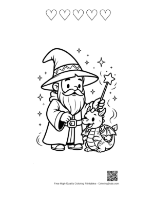 Thumbnail: Magic Wizard Coloring Sheet Printable and 5 Heart Outline