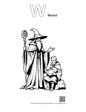 Thumbnail: Magic Wizard Teaching Apprentice Printable Outline Alphabet with Wizard