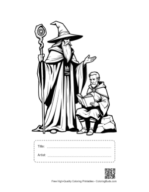 Thumbnail: Magic Wizard Teaching Apprentice Printable with Title and Artist Box