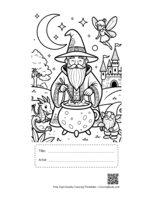 Thumbnail: Magical Sorcerer Mixing a Secret Potion in His Garden Printable with Title and Artist Box