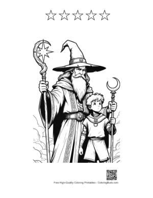Thumbnail: Mentor Wizard and Apprentice Boy Printable and 5 Star Outline