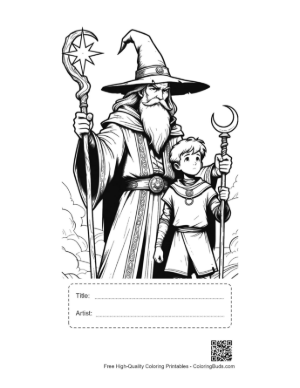 Thumbnail: Mentor Wizard and Apprentice Boy Printable with Title and Artist Box