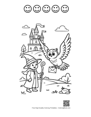 Thumbnail: Wise Old Wizard and an Owl in a Magical Winter Forest Printable and 5 Happy Face Outline