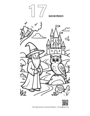 Thumbnail: Young Sorcerer Walking with a Staff and His Owl Companion Printable Outline Number 17