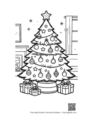 Thumbnail: Christmas Tree with a Mountain of Gifts in a Cozy Room Holiday Gift Coloring Printable