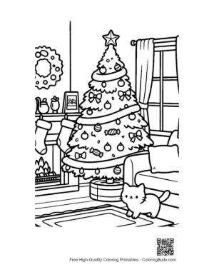 Thumbnail: Cute Puppy Watching the Lights on a Christmas Tree Holiday Pet Coloring Sheet Printable