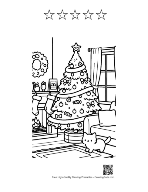 Thumbnail: Cute Puppy Watching the Lights on a Christmas Tree Holiday Pet Coloring Sheet Printable and 5 Star Outline