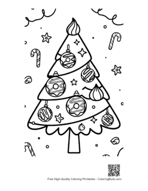 Thumbnail: Decorative Christmas Tree with Candy Canes and Stars Festive Holiday Coloring Printable