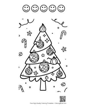 Thumbnail: Decorative Christmas Tree with Candy Canes and Stars Festive Holiday Coloring Printable and 5 Happy Face Outline