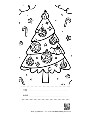 Thumbnail: Decorative Christmas Tree with Candy Canes and Stars Festive Holiday Coloring Printable with Title and Artist Box