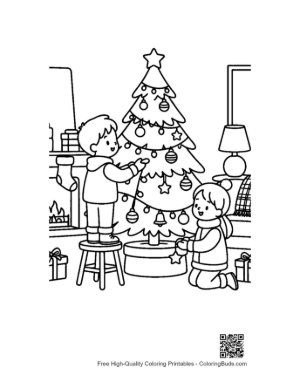 Thumbnail: Family Putting the Star on Top of the Christmas Tree Holiday Tradition Coloring Printable