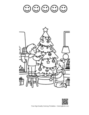 Thumbnail: Family Putting the Star on Top of the Christmas Tree Holiday Tradition Coloring Printable and 5 Happy Face Outline