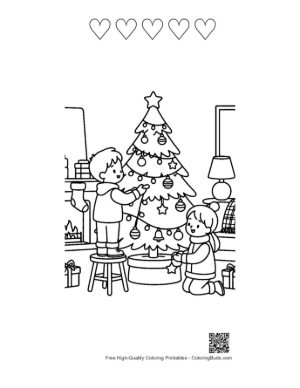 Thumbnail: Family Putting the Star on Top of the Christmas Tree Holiday Tradition Coloring Printable and 5 Heart Outline