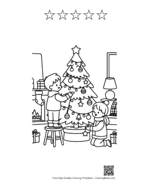 Thumbnail: Family Putting the Star on Top of the Christmas Tree Holiday Tradition Coloring Printable and 5 Star Outline