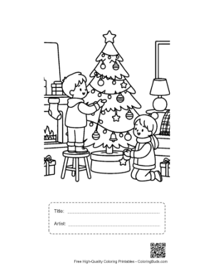 Thumbnail: Family Putting the Star on Top of the Christmas Tree Holiday Tradition Coloring Printable with Title and Artist Box