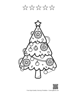 Thumbnail: Traditional Pine Christmas Tree with Classic Decorations Holiday Coloring Page Printable and 5 Star Outline