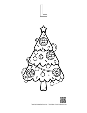 Thumbnail: Traditional Pine Christmas Tree with Classic Decorations Holiday Coloring Page Printable Outline Alphabet L