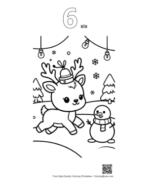 Thumbnail: Adorable Reindeer Calf Wearing a Winter Hat Outdoors Snow Coloring Page Printable Outline Number 6