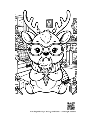 Thumbnail: Adorable Reindeer Sitting with a Giant Ice Cream Treat Winter Coloring Sheet Printable