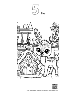 Thumbnail: Baby Reindeer in a Cozy Kitchen During the Holidays Winter Coloring Activity Printable Outline Number 5